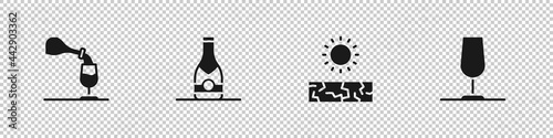 Set Wine tasting, degustation, Champagne bottle, Drought and glass icon. Vector