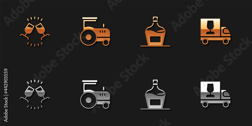 Set Wine tasting, degustation, Tractor, Old bottle of wine and truck icon. Vector