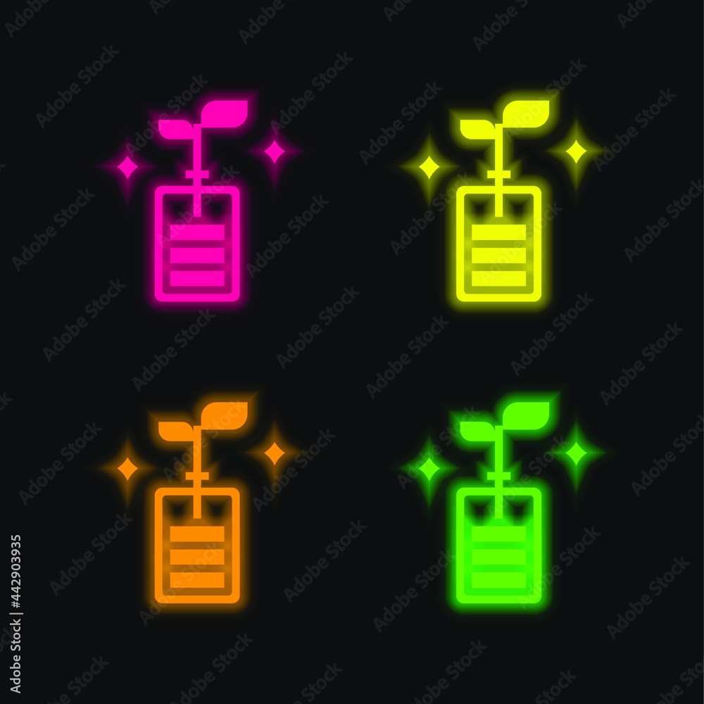 Obraz premium Battery four color glowing neon vector icon