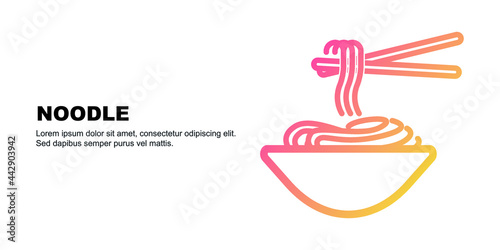 Bowl of noodles and chopsticks. noodle background banner.
