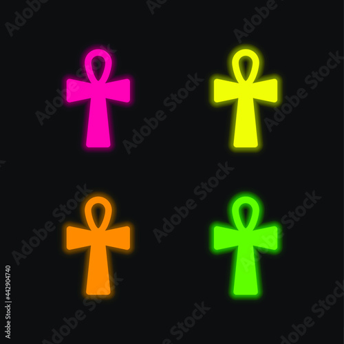 Ankh Cross four color glowing neon vector icon