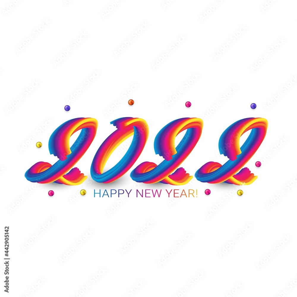 2022 New Year. Colorful Fluid numbers With Stroke. New year illustration. Colorful brushstroke oil or acrylic paint lettering