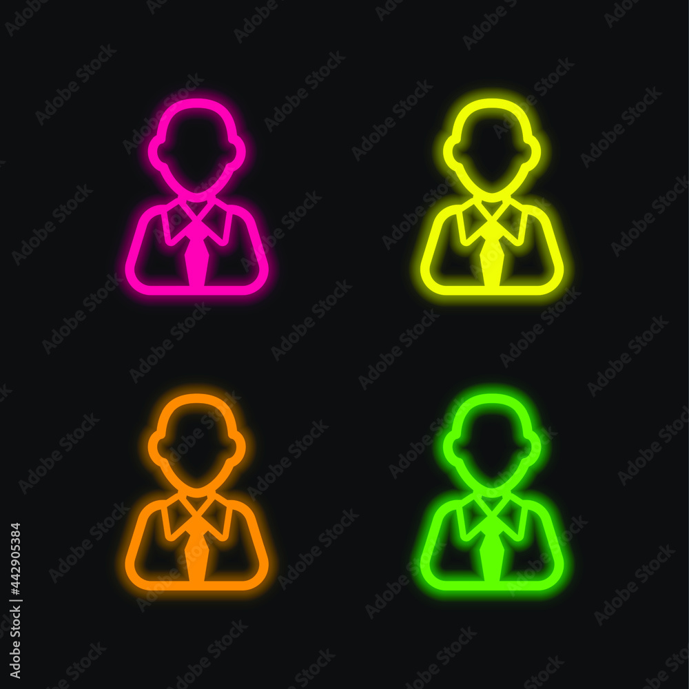Fototapeta premium Bald Businessman four color glowing neon vector icon