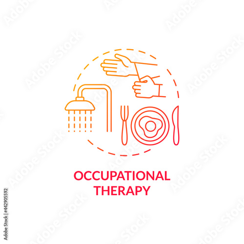 Occupational therapy concept icon. Behavior treatment abstract idea thin line illustration. Developmental activities. Promoting skills for independent living. Vector isolated outline color drawing photo