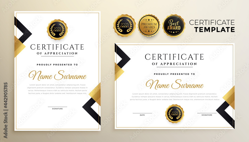 golden diploma certificate template in premium style - obrazy, fototapety, plakaty 