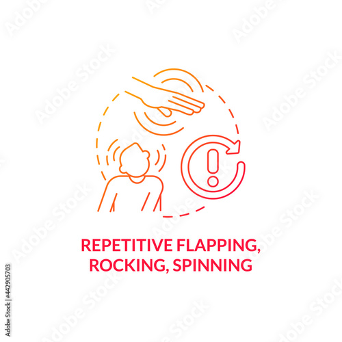 Repetitive flapping, rocking, spinning concept icon. Autism symptom abstract idea thin line illustration. Excessive blinking. Head banging. Restrictive behavior. Vector isolated outline color drawing photo