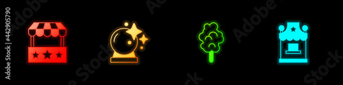 Set Ticket box office, Magic ball, Cotton candy and icon. Vector