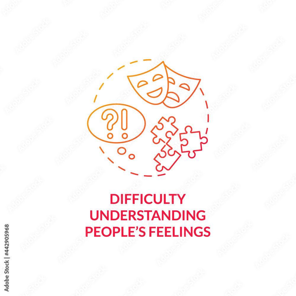 Difficulty understanding people feelings concept icon. Autism sign abstract idea thin line illustration. Low emotional intelligence. Alexithymia disorder. Vector isolated outline color drawing Difficulty understanding people feelings concept icon. Autism sign abstract idea thin line illustration. Low emotional intelligence. Alexithymia disorder. Vector isolated outline color drawing