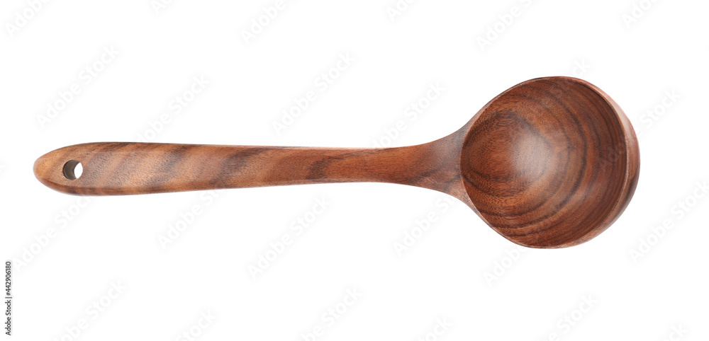 Wooden spoon isolated on white, top view Wooden spoon isolated on white, top view