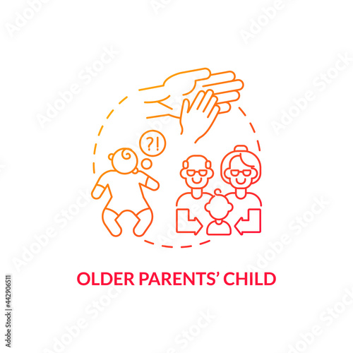 Older parents child concept icon. Autism risk factor abstract idea thin line illustration. Increased intellectual disability prevalence. ASD diagnosis in kids. Vector isolated outline color drawing