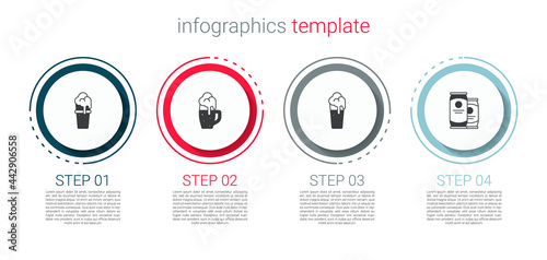 Set Glass of beer, , and Beer can. Business infographic template. Vector