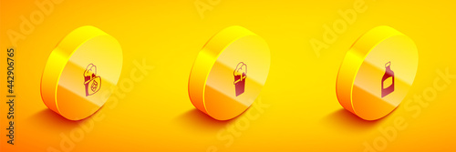 Set Isometric Glass of beer, and Beer bottle icon. Vector