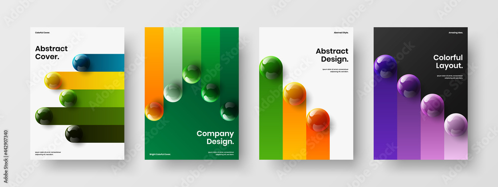 Isolated annual report vector design layout set. Premium 3D orbs catalog cover template composition. - obrazy, fototapety, plakaty 