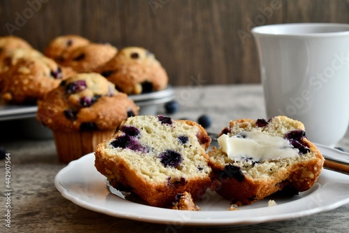 Blueberry muffins and coffee for breakfast