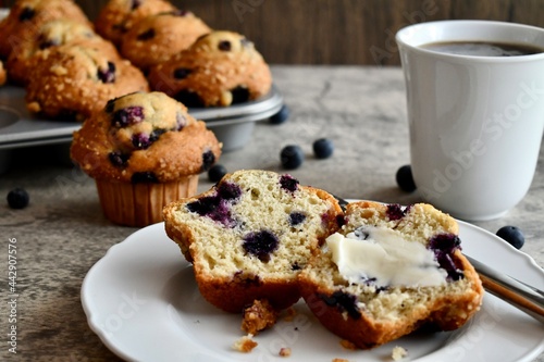 Blueberry muffins and coffee for breakfast