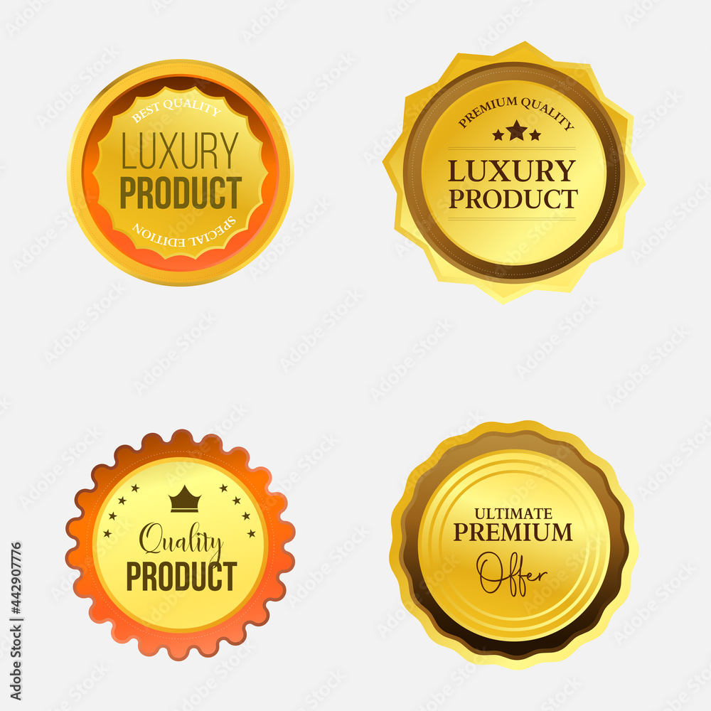 Flat golden badge seal set vector design Flat golden badge seal set vector design
