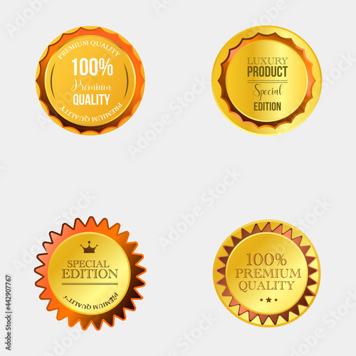 Luxury golden flat badges set seal label vector