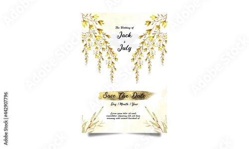 Wedding invitation and menu template watercolor handmade. photo