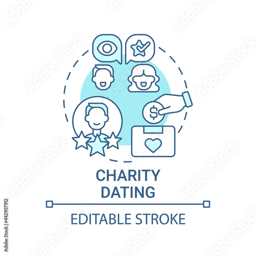 Charity dating concept icon. Fundraising kind abstract idea thin line illustration. Helping charitable causes. Participating in auction. Vector isolated outline color drawing. Editable stroke