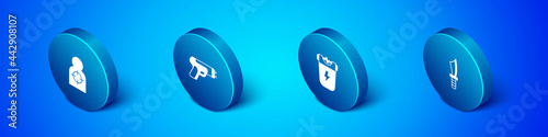 Set Isometric Human target sport for shooting, Police electric shocker, Military knife and icon. Vector