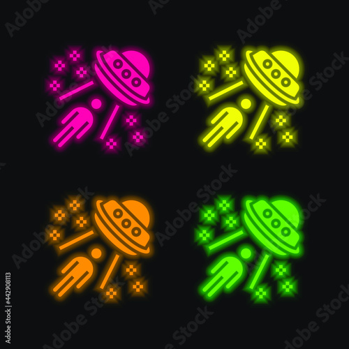 Alien four color glowing neon vector icon