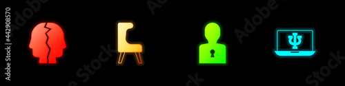 Set Bipolar disorder, Armchair, Solution to the problem and Psychologist online icon. Vector