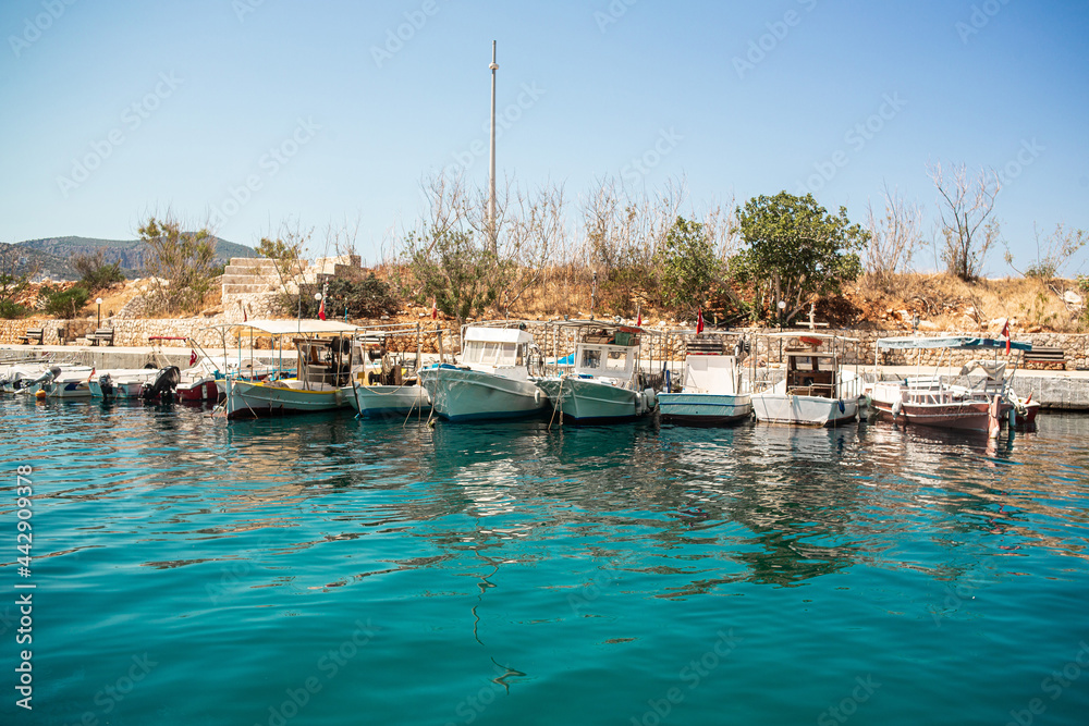 Small boats at the harbor in Antalya's Kaş district