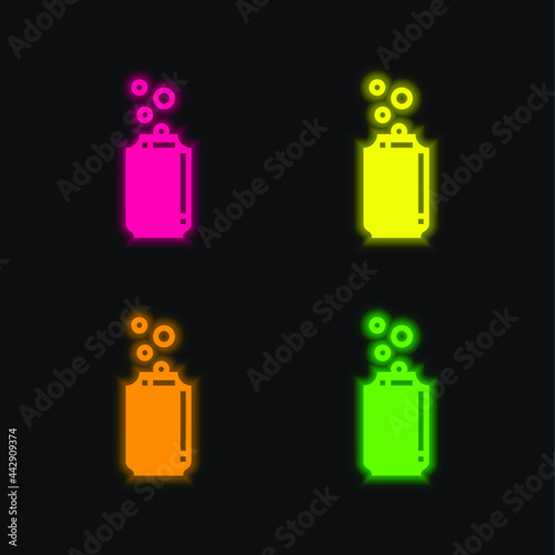 Beer Can four color glowing neon vector icon