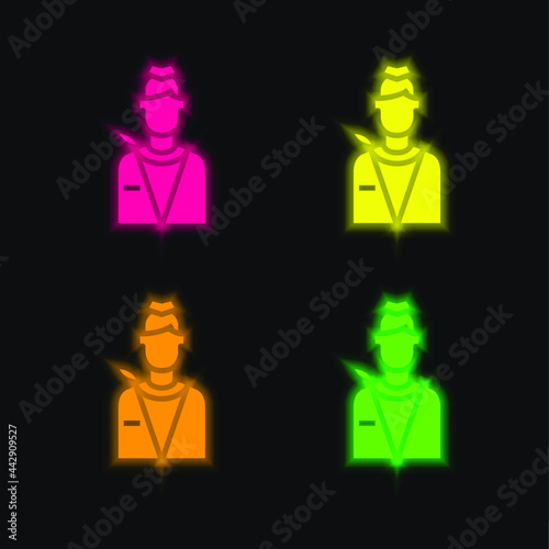 Air Hostess four color glowing neon vector icon