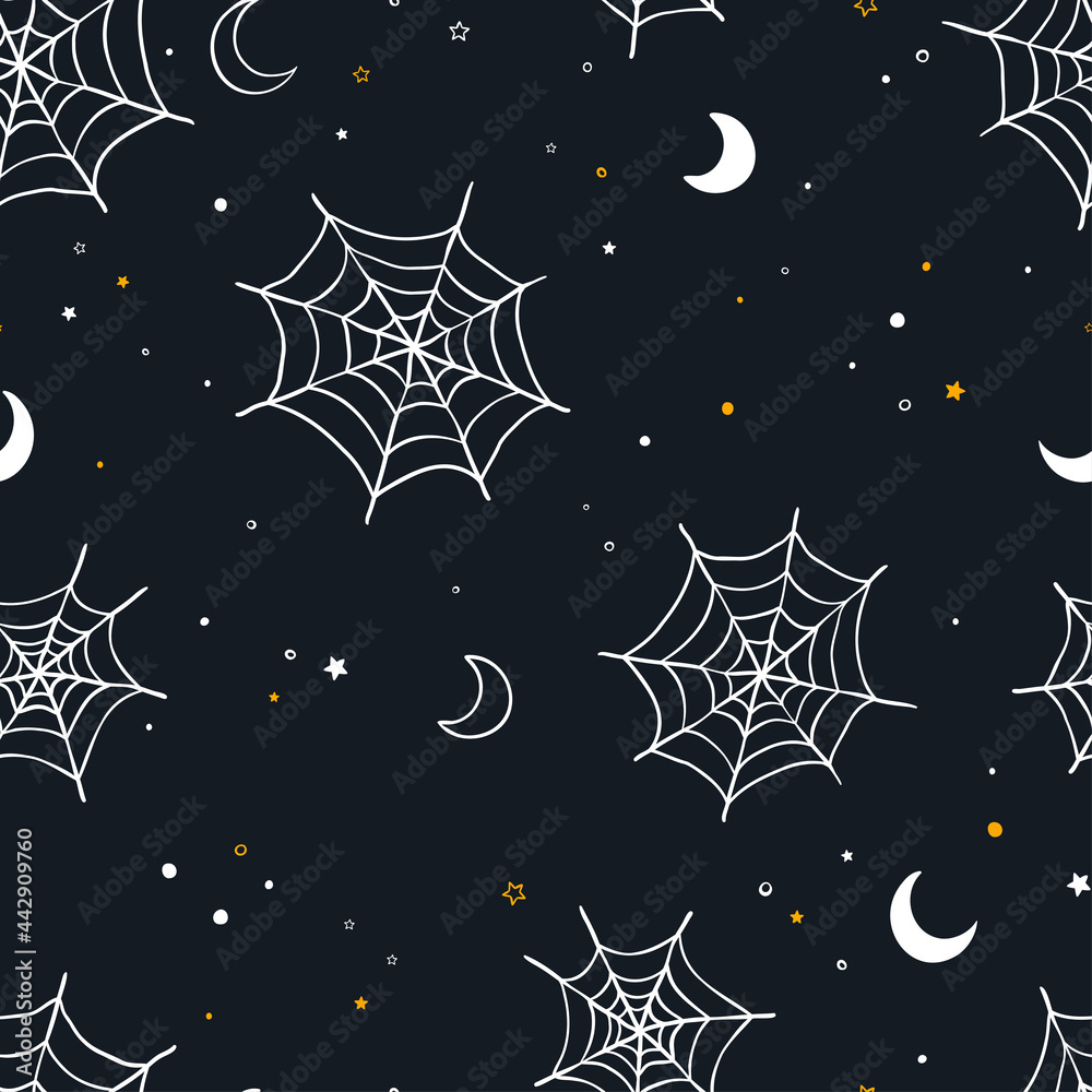 Hand drawn Halloween seamless pattern, spider web background, great for textiles, cloth, wrapping, wallpapers - vector design Hand drawn Halloween seamless pattern, spider web background, great for textiles, cloth, wrapping, wallpapers - vector design