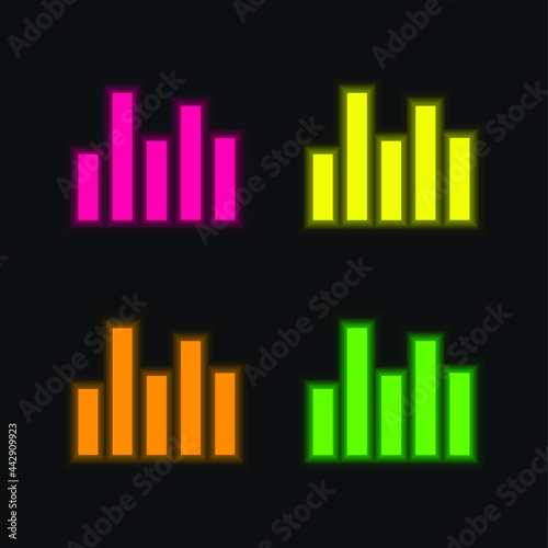 Bars four color glowing neon vector icon