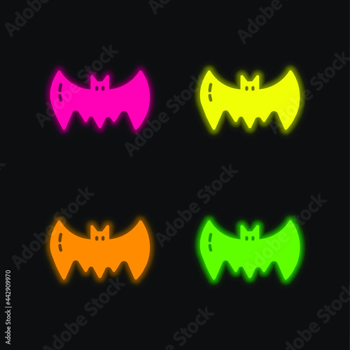 Bat four color glowing neon vector icon