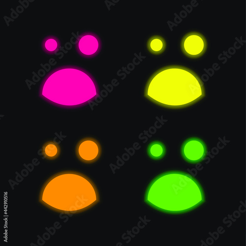 Black Eye And Opened Mouth Emoticon Square Face four color glowing neon vector icon