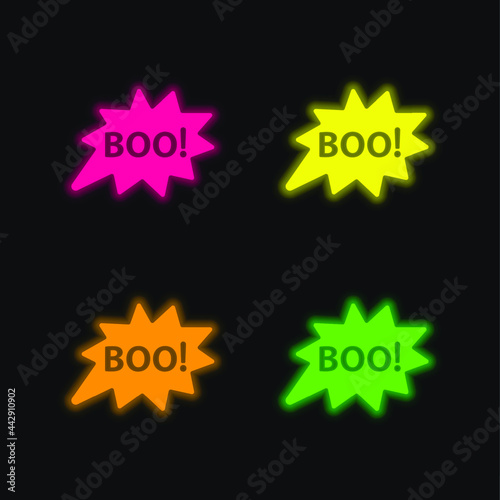 Boo four color glowing neon vector icon