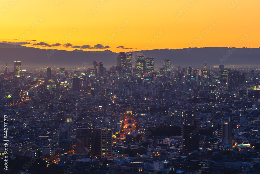 scenery of nagoya city, the capital of Aichi Prefecture in japan at dusk