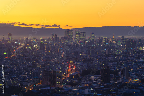 scenery of nagoya city, the capital of Aichi Prefecture in japan at dusk