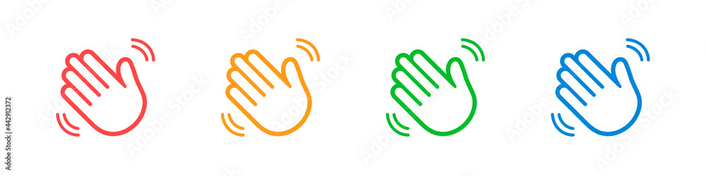 Waving hands icons set isolated on white background. A sign of greeting or goodbye. Flat style. Vector illustration - obrazy, fototapety, plakaty 