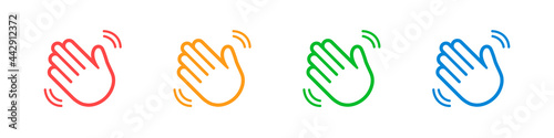 Waving hands icons set isolated on white background. A sign of greeting or goodbye. Flat style. Vector illustration