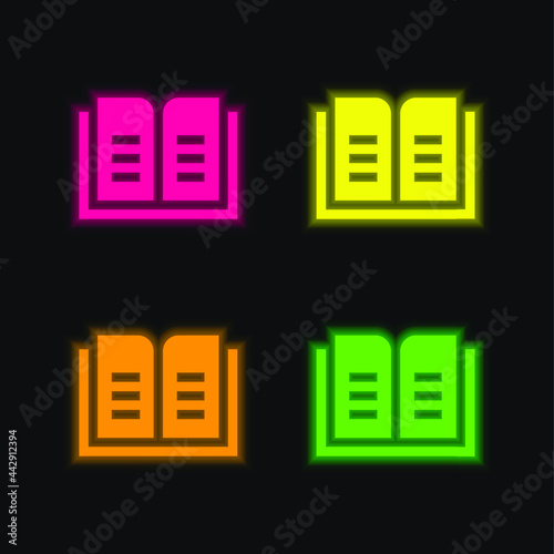 Book four color glowing neon vector icon