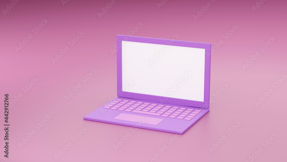 Laptop mockup background in modern minimal style. Notebook 3d render in pink color. Technology gadget concept Laptop mockup background in modern minimal style. Notebook 3d render in pink color. Technology gadget concept
