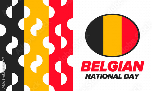 Belgian National Day. Belgium Independence day. Annual holiday in Belgium, celebrated in Jule 21. Patriotic design. Poster, greeting card, banner and background. Vector illustration