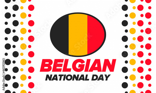 Belgian National Day. Belgium Independence day. Annual holiday in Belgium, celebrated in Jule 21. Patriotic design. Poster, greeting card, banner and background. Vector illustration