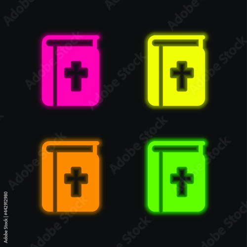 Bible four color glowing neon vector icon