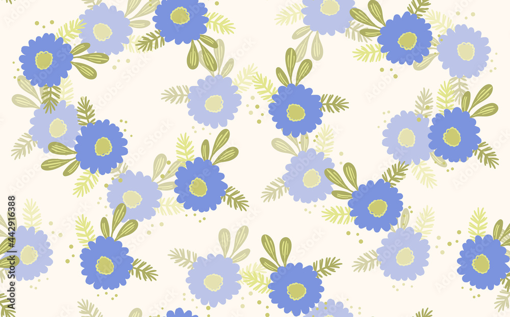 Seamless floral pattern based on traditional folk art ornaments. Colorful flowers on light background. Scandinavian style. Sweden nordic style. Vector illustration. Simple minimalistic pattern Seamless floral pattern based on traditional folk art ornaments. Colorful flowers on light background. Scandinavian style. Sweden nordic style. Vector illustration. Simple minimalistic pattern