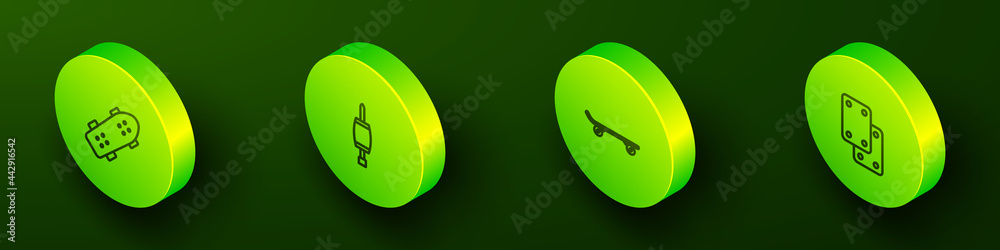 Set Isometric line Skateboard, Screwdriver, and Knee pads icon. Vector Set Isometric line Skateboard, Screwdriver, and Knee pads icon. Vector