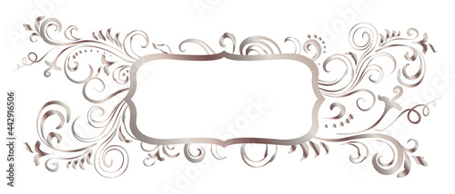 Rose golden shiny glowing ornate frame isolated over white