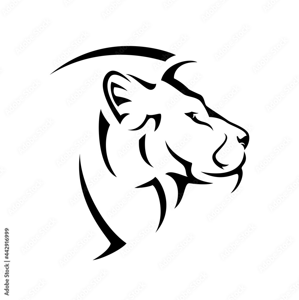 wild african lion side view portrait - big cat profile head black and white vector design wild african lion side view portrait - big cat profile head black and white vector design