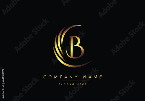 alphabet letter B monogram logo, gold color elegant classical