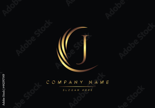alphabet letter J monogram logo, gold color elegant classical