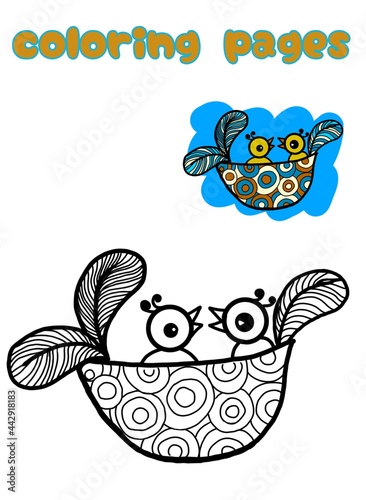 Couple of birds in nest  coloring pages for kids  materials for kids
